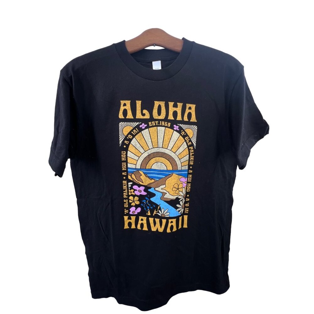 Aloha Hawaii Graphic Tee Size Medium Black Cotton Crewneck Short Sleeve Graphic
